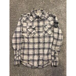 BKE Men's‎ Medium Athletic Fit Stretch Plaid Long Sleeve Western Shirt
